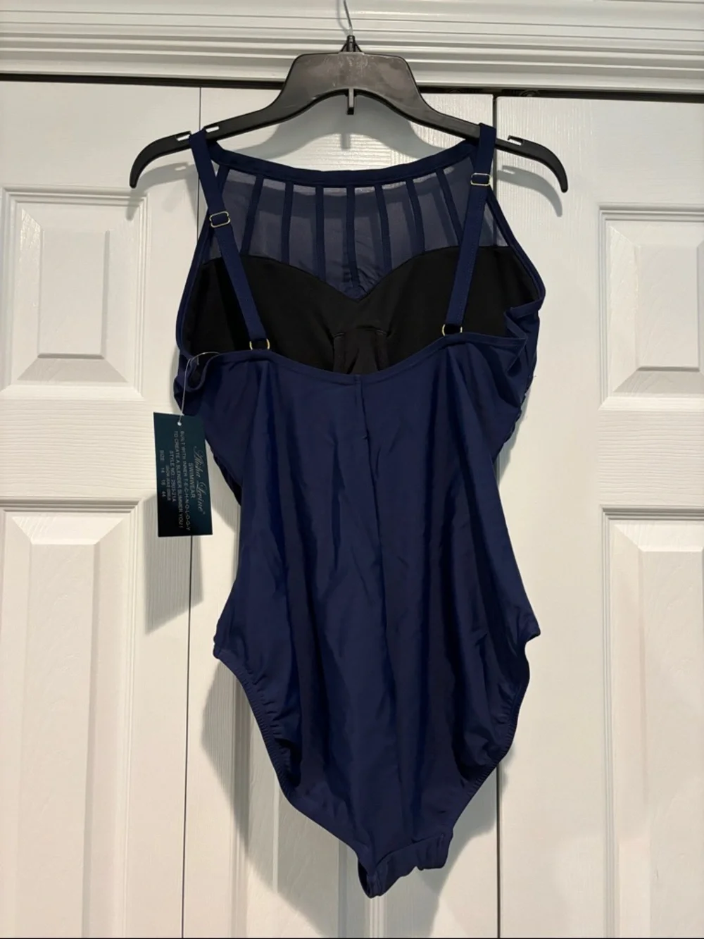 Alisha Levine Navy Blue One-Piece Swimsuit with Mesh Yoke…NWT